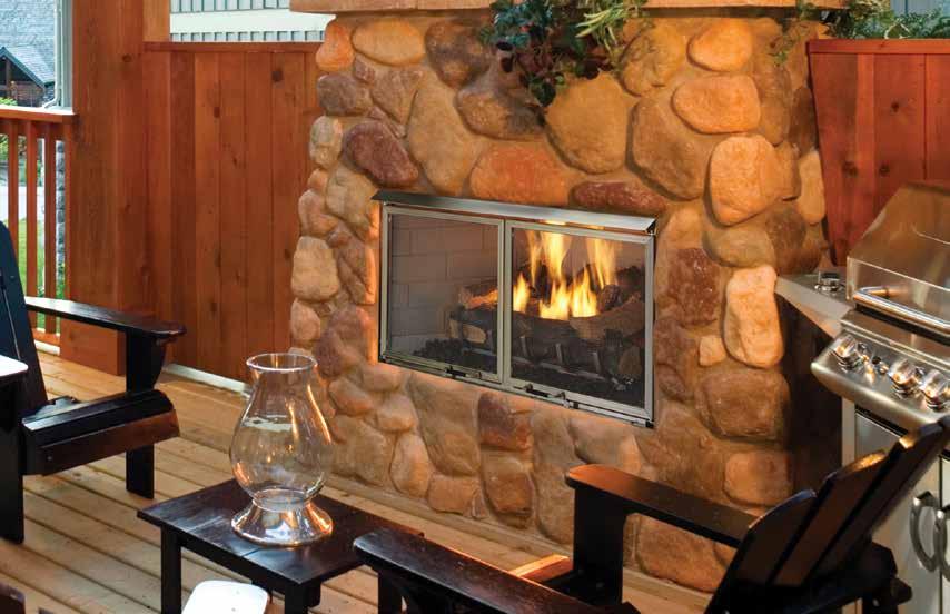 GS FIREPLES Villa Gas shown with traditional brick interior and optional stainless steel operable doors VILL GS OUTDOOR GS FIREPLE The Villa Gas is a versatile outdoor gas fireplace at a value price.
