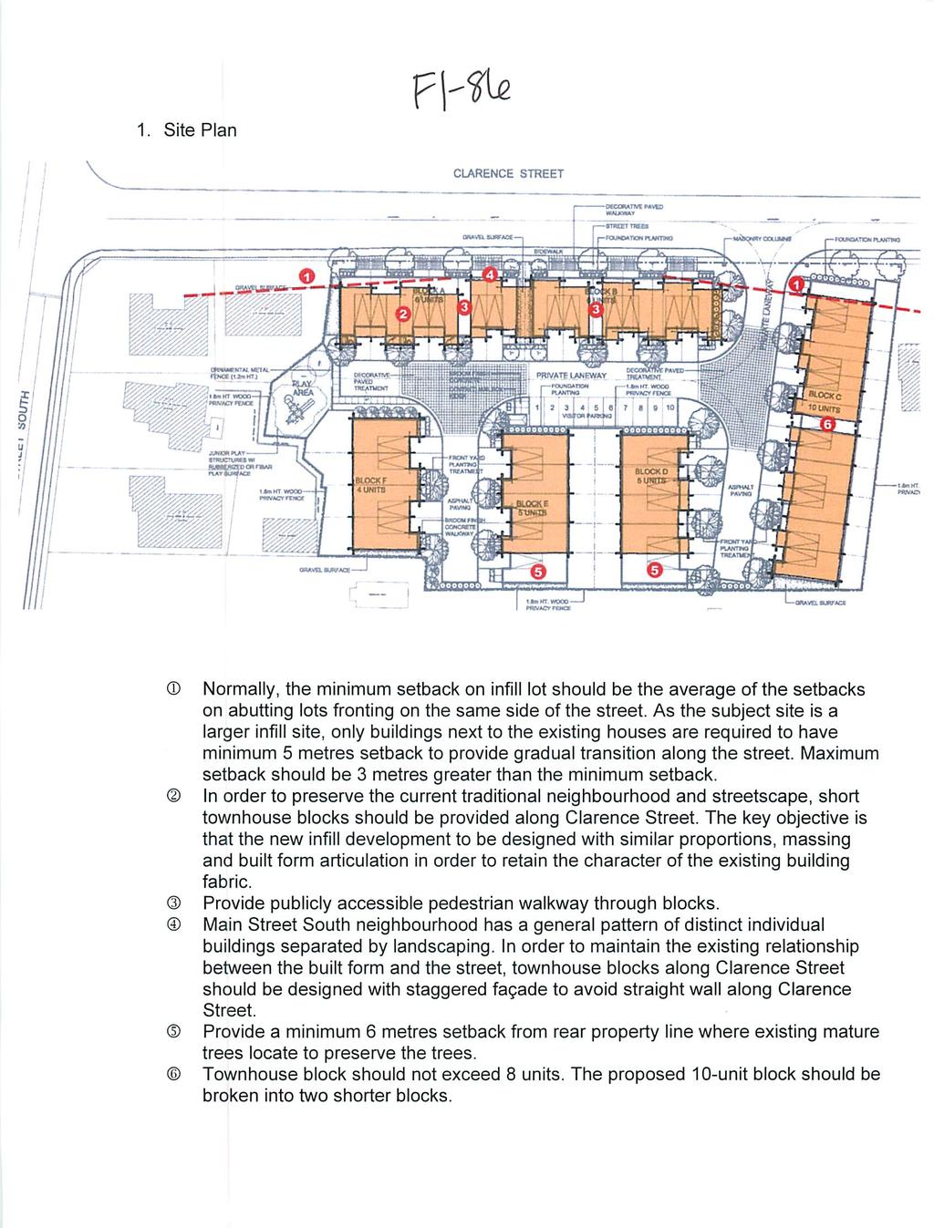 FKle 1. Site Plan CLARENCE STREET obavb. aunroci Normally, the minimum setback on infill lot should be the average of the setbacks on abutting lots fronting on the same side of the street.