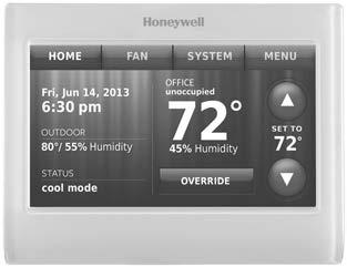 Quick reference: business use HOME. Touch to display Home screen. FAN. Select fan mode. SYSTEM. Select system mode (heat/cool). MENU. Touch to display options. Start here to set a program schedule.