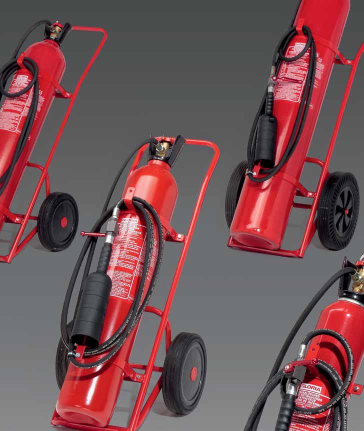 Large-sized mobile fire extinguishing devices CO 2 Refillable CO 2 wheeled units EN 1866, MED CF 10. CF 20. CF 30.