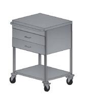 ANAETEIA CABINET AND TROEY 2-305 Anesthesia trolley cabinet with two drawers drawers with same sizes, on the ball bearing slides one shelf under the drawers maneuvering handle situated at front side