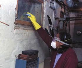 Wear gloves. Long gloves that extend to the middle of the forearm are recommended. When working with water and a mild detergent, ordinary household rubber gloves may be used.