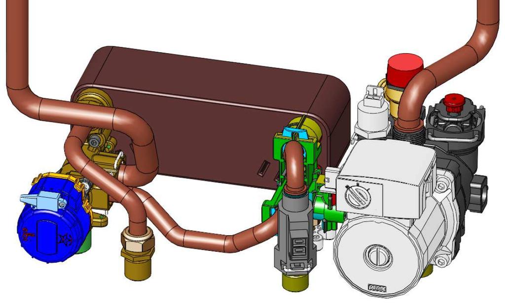In case of load losses in the system due to thermostatic valve triggering, the by-pass ensures a minimum flow rate inside the primary exchanger.