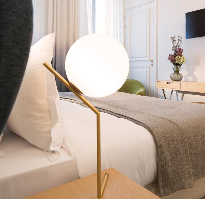 The Rooms Rooms are reached by a lift, also decorated with Sophie Mallebranche s golden metal fabric.