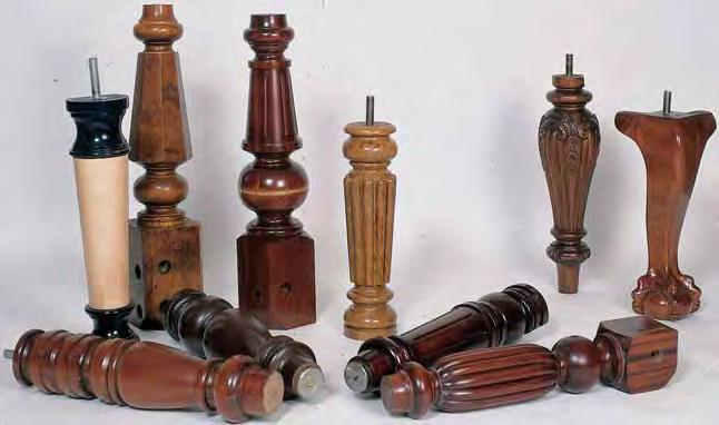 Turned or tapered, carved, reeded or fluted, made of maple