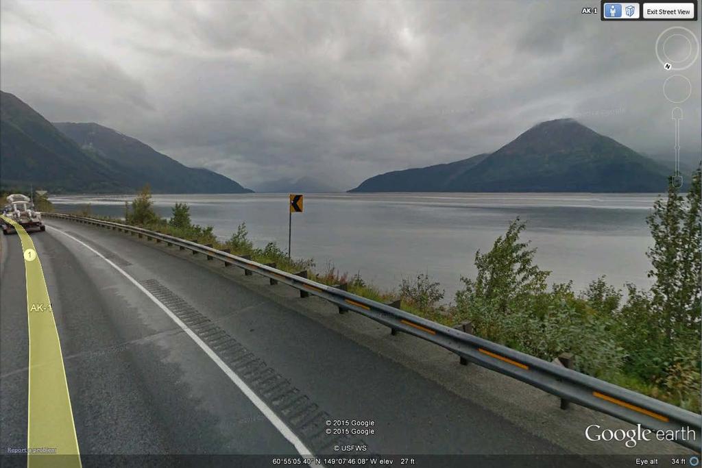 View (C) from MP 88 Curve, looking west towards Turnagain Arm waters and Bird Point View (D) from MP 88 Curve, looking