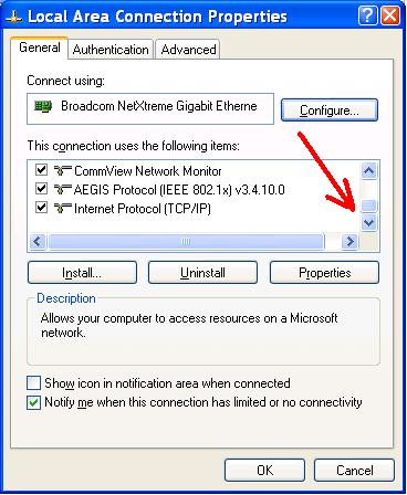 5. Right-click on the identified Local Area Connection. Select Properties. 6.