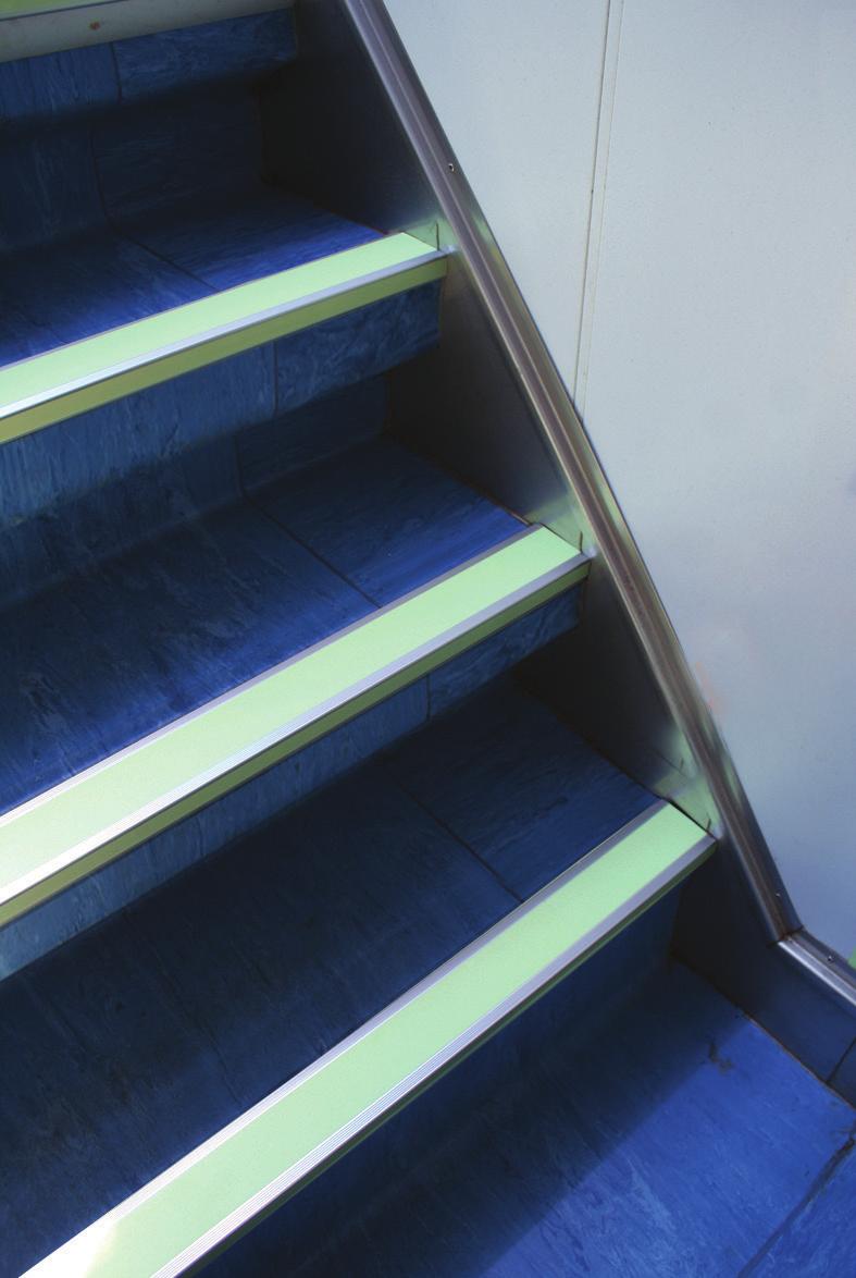 You should use the strips code S 21 51 Stairnosing - protection for steps Aluminium framework developed for stair nosing protection.