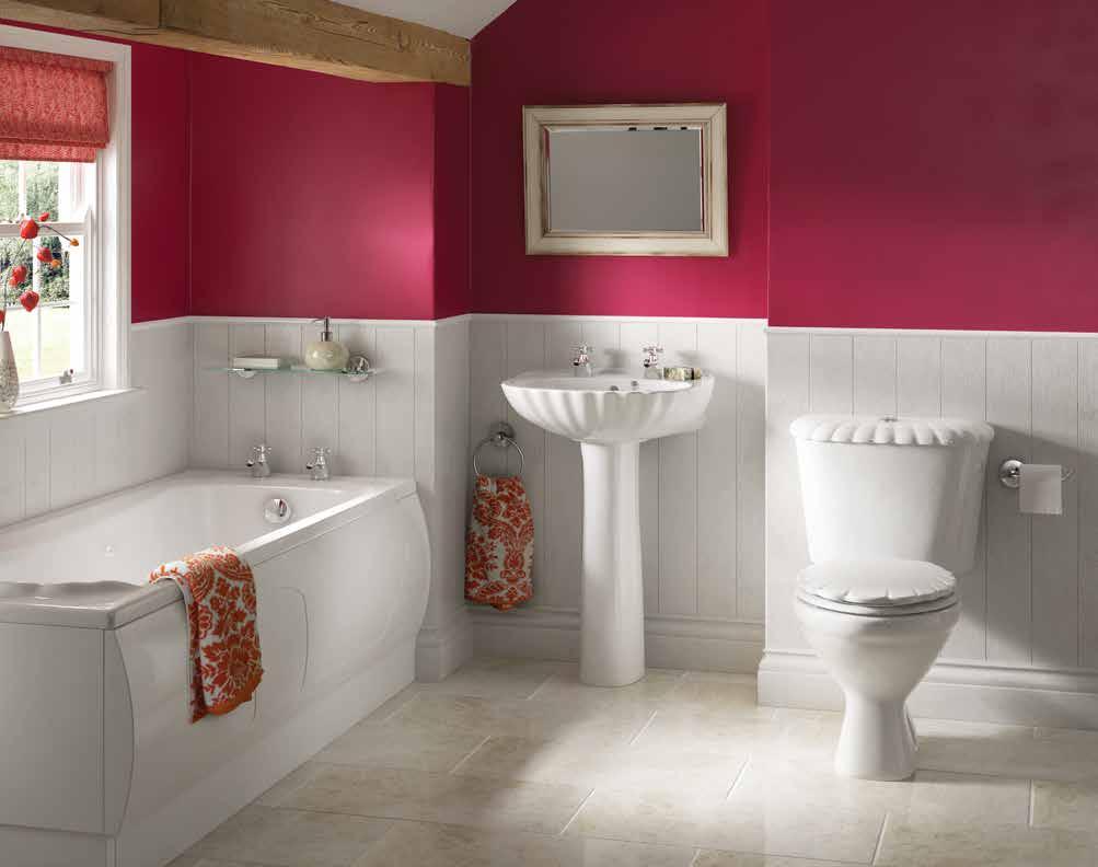 Coral 1685 370 Coral is a distinctive and unique bathroom suite with an eye-catching decorative shell design bath, toilet and basin.