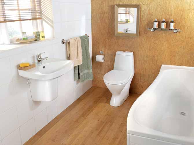 Bathroom Suites Eco A contemporary style suite which includes a pre-plumbed one-piece toilet with economical dual-flush cistern.