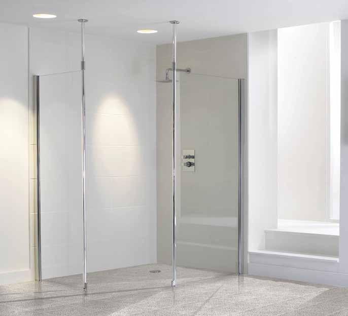 5m floor to ceiling fixing Anti-limescale glass for easy cleaning Can be fitted directly to a wet room floor or shower tray