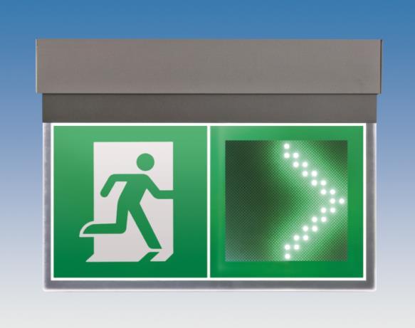 Dynamic escape sign luminaires are also part of the guidance system.