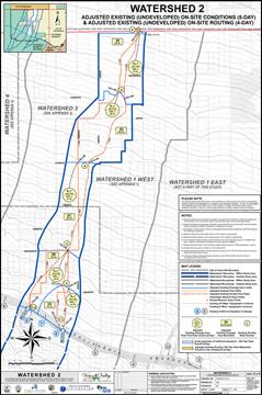 The completed Plan included all existing and developed hydrology calculations, flood control basin hydrograph routing, preliminary hydraulics