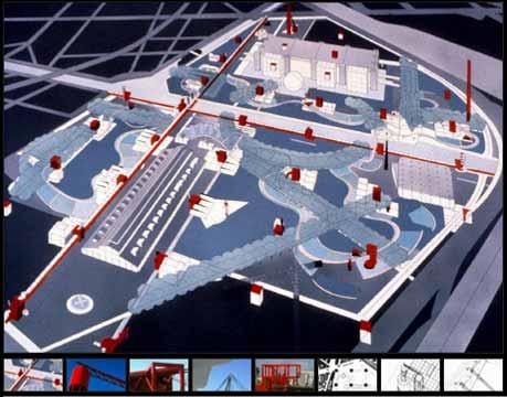 The diagram below shows a computer model of the site, including the huge Science Museum, the existing Grande Hall and other structures that form part of the park.