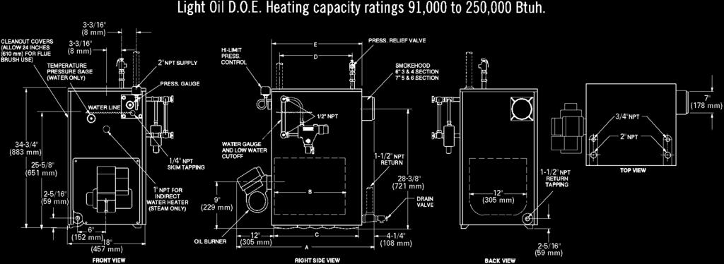 boilers hydrostatically tested ASME Limited lifetime warranty Oil Fired Residential Boilers Series 8 Oil Fired Residential Water Boilers DOE IBR --IBR Net Ratings-- Nat'l Overall Sq Ft Water Heat Cap