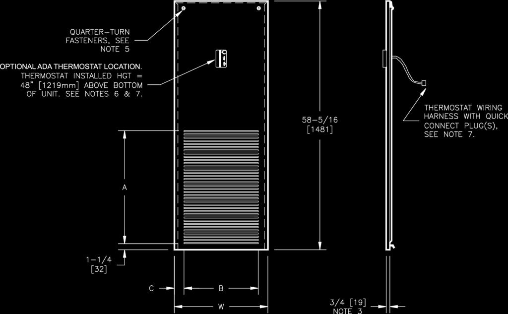 Dimensional Data: RAV Series Stamped Louver Front Return Air Panel Dimensions Unit Size W A B C Unit Size (8) W A B C 03/04 17 ½ [445] 24 1/8 [613] 15 [381] 1 ¼ [32] 0306-0408 19 ½ [495] 24 1/8 [613]