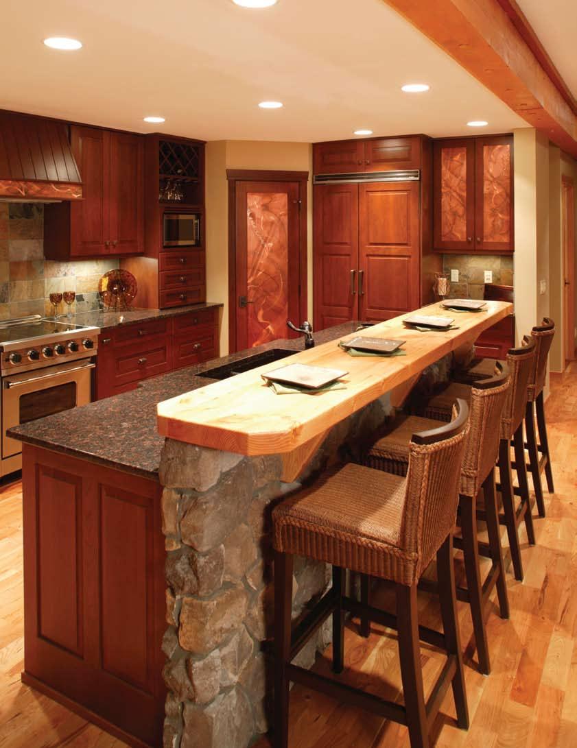 A variety of colors and textures were used in this family-friendly kitchen To