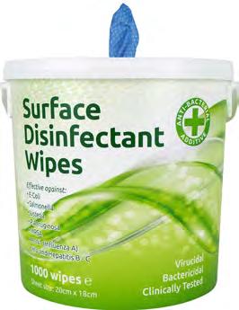 20 x 18cm 4 x 1000 36 3 EBSD500 Surface Disinfectant Wipes Blue Diamond 20 x 20cm 1 x 500 180 4 RBSD500 Surface Disinfectant Wipes Refill Bag