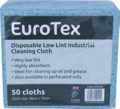 JANITORIAL INDUSTRIAL INDUSTRIAL S EuroTex Disposable Low Lint Industrial Cleaning Cloth The engineer s choice. Ideal for clearing up oil and grease.