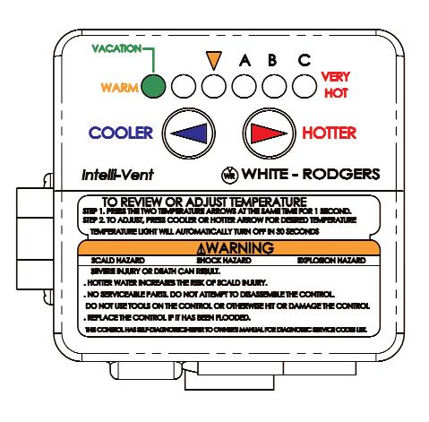This control is a combination gas valve, thermostat and ignition controller for use on this power vented water heater.
