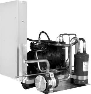 These condensing units are vessel-mounted indoor watercooled condensing units complete with a shell and tube condenser.