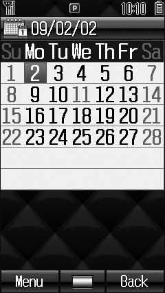 Calendar View by day, week or month; set Alarms for events. Opening Calendar D Current month appears.! When a date with schedule events is selected, up to four events appear.