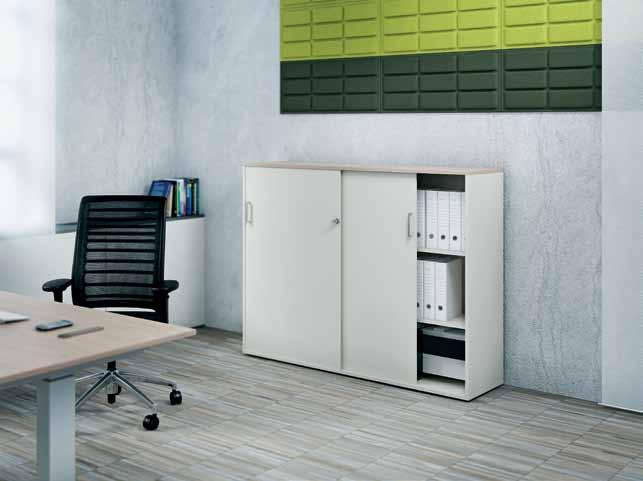 Cabinets with sliding doors provide privacy and orderliness: files and
