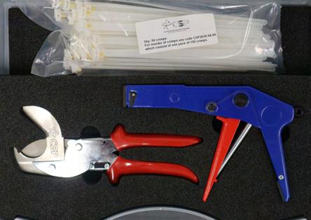 Containment Systems CSP Disconnection Kit Description The CSP disconnection kit is a high containment closing system, consisting of a cutting tool, crimping tool, disconnection cable ties