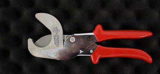 Features The Cutting scissors permits to cut liner bundles (twist & tied) with a diameter of up to 35mm. The liner is protected by the blade guide when positioning the cutting tool.
