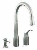 Simplice The Simplice kitchen sink faucet with pull-down sprayhead exudes an approachable, simple elegance that adapts easily to a wide variety of styles and is equipped with the latest functional