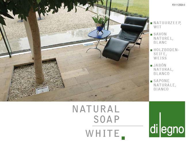Step 2: Maintenance of oiled Di Legno parquet floors with white finishing Di Legno Natural Soap WHITE The white oil is a hardwaxoil that gives the surface a strong protective coat. Wait approx.