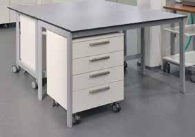 Underbench cabinets can be mobile or suspended and moved independent of modular size.