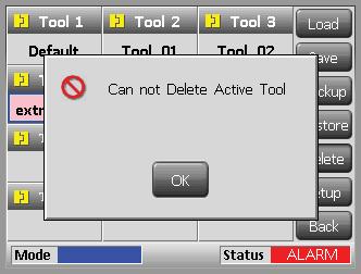 DME 39 Deleting a tool Once you have deleted a tool there is no way to recover its previous settings. Take care that you are deleting the correct tool.