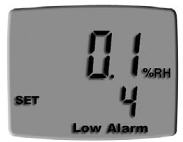15. Low Alarm Humidity Setup Hold button and press button first And then press button three times to enable Low Alarm Humidity setup If you want to change the range for the low alarm humidity