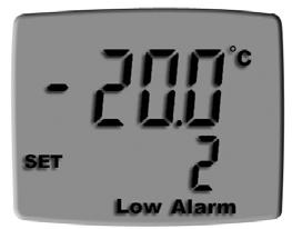 13. Low Alarm Temperature Setup Hold button and press button first And then press button to enable Low Alarm Temperature setup If you want to set the range for the low alarm temperature function,