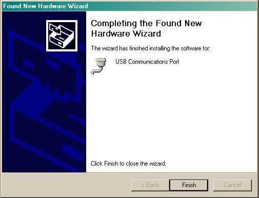 new "USB Communications Port" 8. Click "Finish" to close the Wizard.
