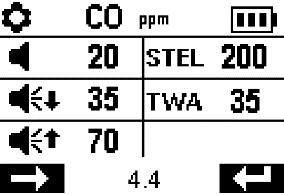 0 is displayed. Press Save the new high-alarm setpoint value; go to the next H2S setting. Press Bypass the STEL alarm setting. Press Bypass the TWA alarm setting. Figure 4.1.