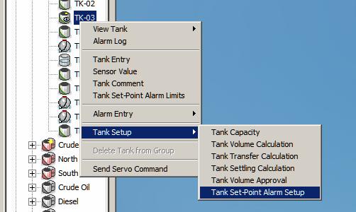 Set-point Alarm Setup To enable Set-point Alarms for a tank: 1.