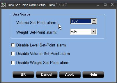 Or right-click on a tank in the workspace and select Tank Setup>Tank Set-Point Alarm Setup. 2.