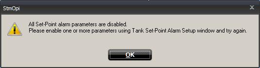 Set-Point Alarm Limits The Tank Set-Point Alarm Limits window lets you set LoLo, Lo, Hi, and HiHi alarm limits for Level, Volume, and Weight set-point alarms.