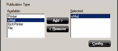 Reference Manual E-mail To configure a report to be sent by e-mail: 1. In the Available pane, double click email, or, select email and click the Add button.