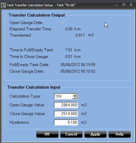 Reference Manual 8.3.1 Tank Transfer Calculation Setup The Tank Transfer Calculation Setup window is used to manually set up the input parameters for transfer calculations.