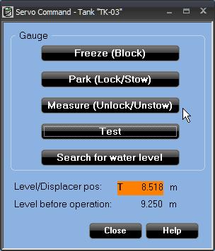 Reference Manual The following commands are available: Freeze (Block) Park (Lock/Stow) Measure (Unlock/Unstow) Test Search for water level holds the displacer in its current position.