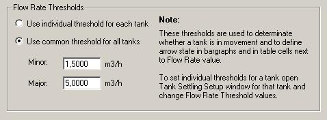 Repeat steps 1-5 for each tank that will use individual thresholds. Common Flow Rate Thresholds To specify common thresholds for Flow Rate, follow these steps: 1. Got to Tools > Options 2.