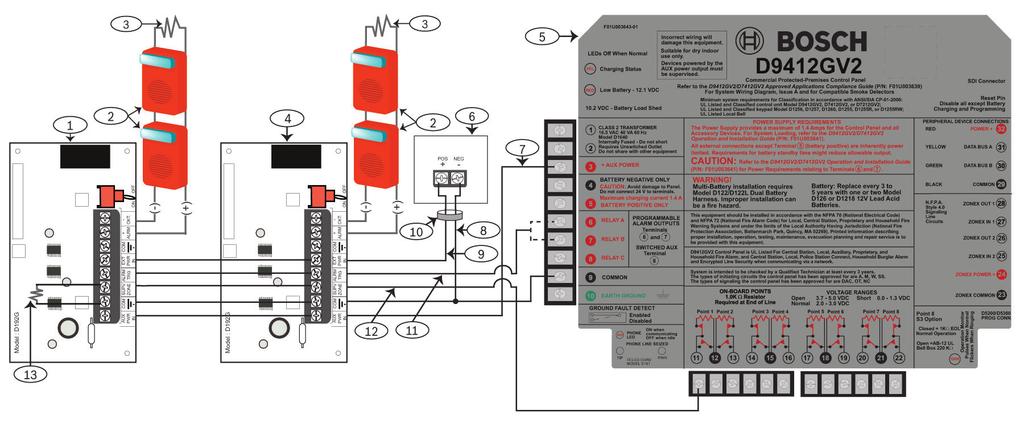 10 en Notices Notification Appliance Circuit Module 5.1.3 Wiring interconnected loops with 12 VDC or 24 VDC power supplied by an external power supply This wiring scheme allows up to 12 D192G modules