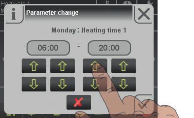 5 Operation Setting times 5.8 Setting times The desired time window for the component can be set in the "Times" tab in the individual menus of the heating components (e.g. heating circuit).