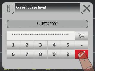 the User level icon Open the input field for the user code by tapping the User level icon Enter the user code