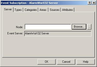 Event Subscription Server Tab The Event Server field identifies the subscription to the AlarmWorX32 Server.