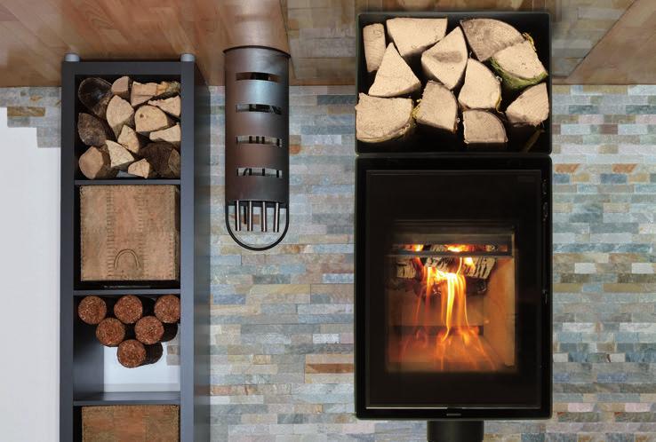 An optional 300mm log store is available, elevating the stove as illustrated.