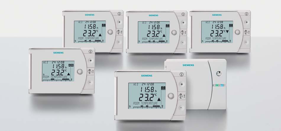 Comfort thermostats are always easy to use. Front row, left to right: REV24, REV24RF/SET. Back row, left to right: REV13, REV17, REV34.